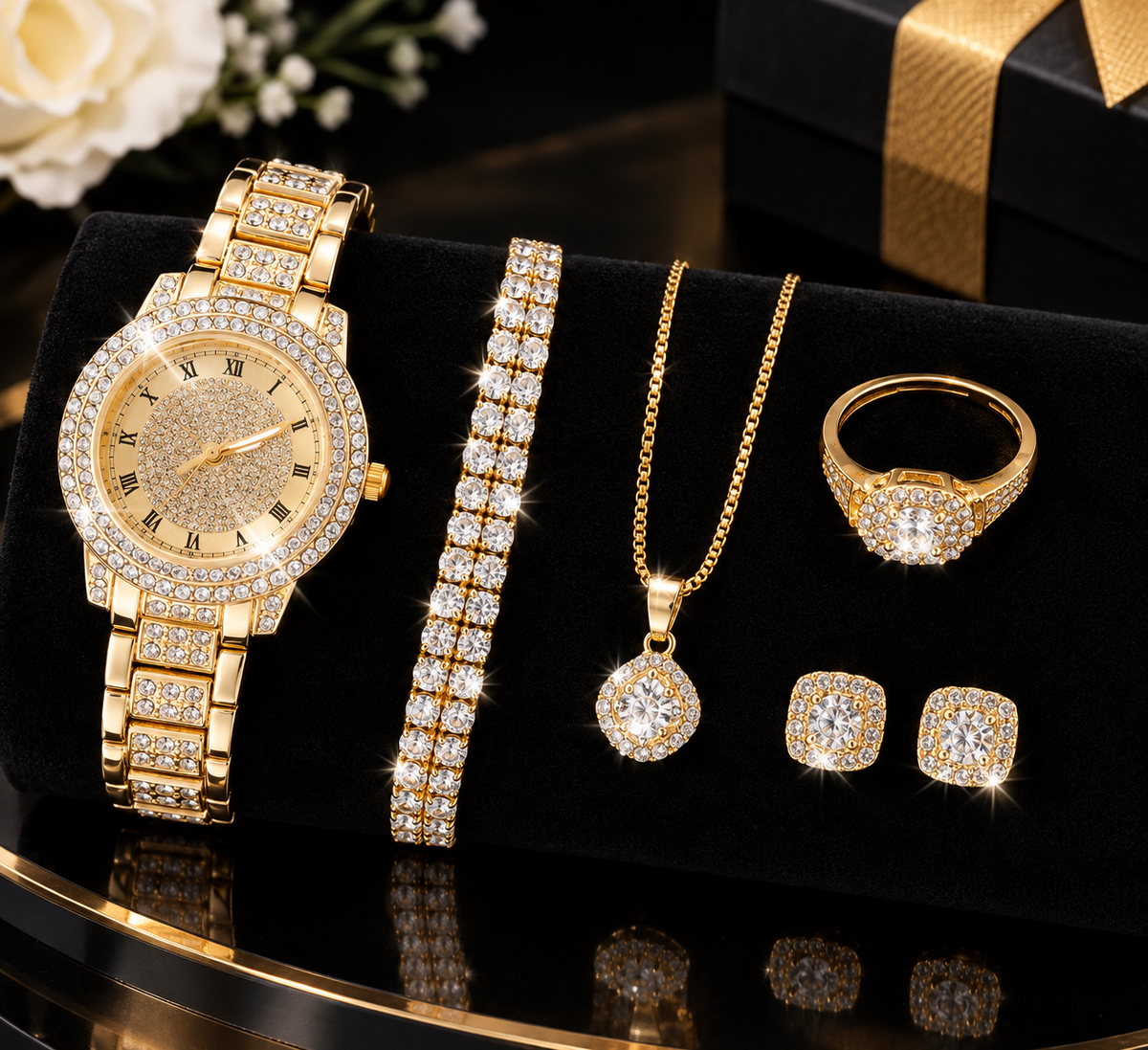 ✨ Luxury 5-Piece Women’s Watch & Jewelry Set ✨