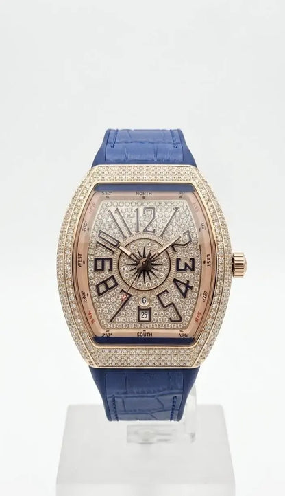 Diamond Stone Men's Luxury Fashion Watch, (Working Date & Premium Textured Strap)