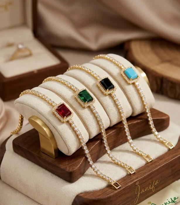 Elegant Gemstone Tennis Bracelet in Gold-Tone Finish