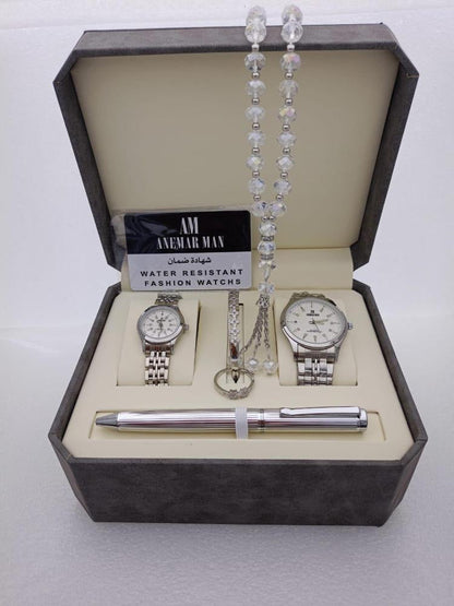 Men's Stainless Steel Set: Watch, Rosary, Pen & Cufflinks