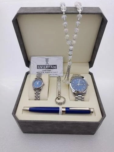 Men's Stainless Steel Set: Watch, Rosary, Pen & Cufflinks